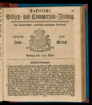 17tes Stück, Montag den 23ten April. 1792