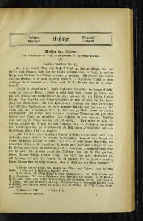 Meister des Lebens : IV. Sâdhu Sundar Singh ; [Fortsetzung]