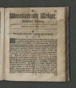 Nummer Zwintig. Mahndags den 17. May 1751
