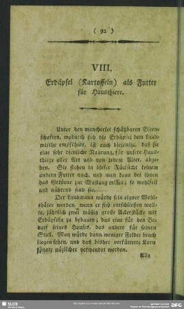 VIII. Erdapfel (Kartoffeln) als Futter für Hausthiere