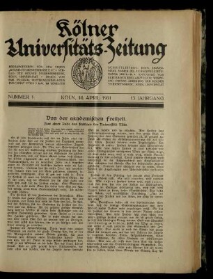 Kölner Universitäts-Zeitung / 13. Jahrgang 1931/32