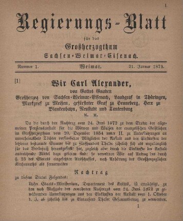 Nr. 1 : 21. Januar 1873