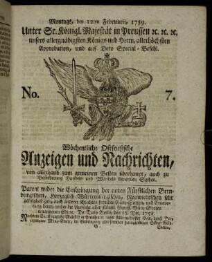 No. 7. Montags, den 12ten Februarii, 1759.