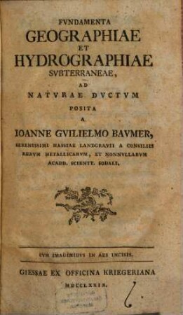 Fvndamenta Geographiae Et Hydrographiae Svbterraneae