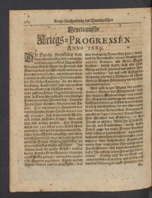 Venetianische Kriegs-Progressen Anno 1689.