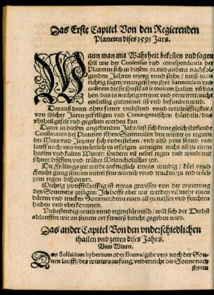 Das Erste Capitel Von den Regierenden Planeten dises 1591 Jars.