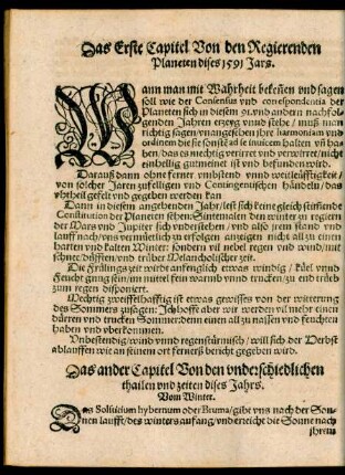 Das Erste Capitel Von den Regierenden Planeten dises 1591 Jars.