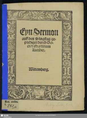 Eyn Sermon auff den Pfingstag,