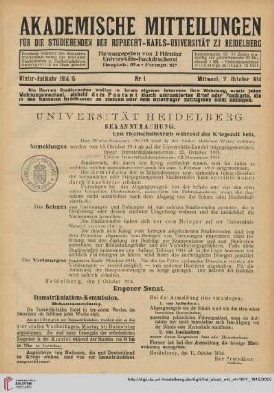 Nr. 1 (21. Oktober 1914)