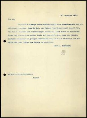 Bericht des ersten Sekretars an die Zentral-Direktion