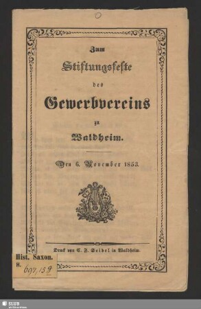 Zum Stiftungsfeste der Gewerbvereins zu Waldheim : den 6. November 1853