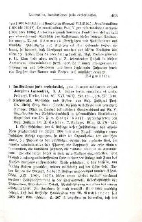 493-494 [Rezension] Laurentius, Josephus, Institutiones iuris ecclesiastici