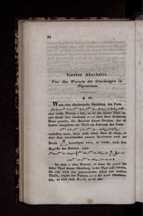 Vierter Abschnitt. Von den Wurzeln der Gleichungen im Allgemeinen. § 69-87.