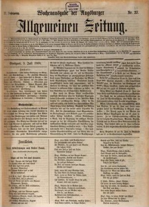 Augsburger allgemeine Zeitung. Wochenausgabe der Augsburger allgemeinen Zeitung. 1868, 1868 = Jg. 2, 7 - 12