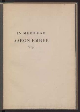 In memoriam Aaron Ember