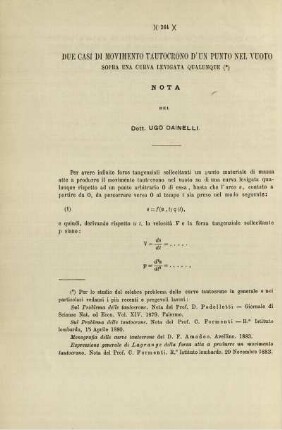 Due casi di movimento tautocrono d'un punto nel vuoto sopra una curva levigata qualunque.