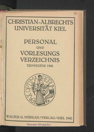 Trim. 1941: Personal und Vorlesungsverzeichnis Trimester 1941 : Beginn Der Vorlesungen: 7. Jan. 1941 / Ende Der Vorlesungen: 29. März 1941