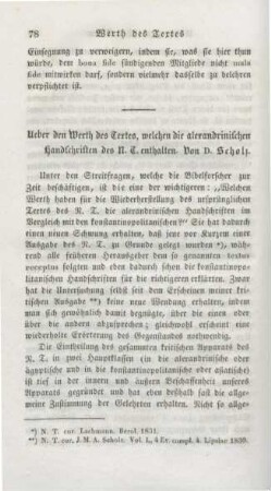 78-91 Ueber den Werth des Textes, welchen die alexandrinischen Handschriften des N. T. enthalten