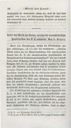 78-91 Ueber den Werth des Textes, welchen die alexandrinischen Handschriften des N. T. enthalten