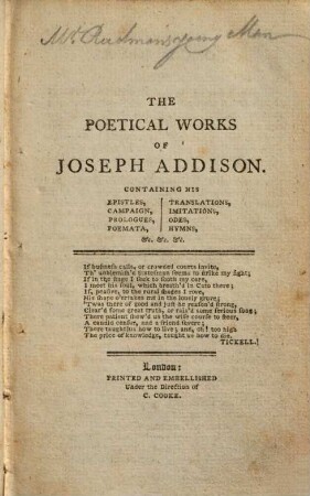 The Poetical Works Of Joseph Addison : With The Life Of The Author
