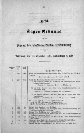 Tages-Ordnung No. 23. (249-260), 16. Dezember 1914