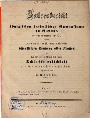 Jahresbericht : für das Schuljahr .... 1856/57