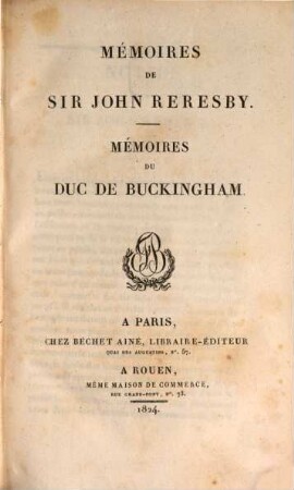 Mémoires de Sir John Reresby