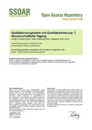Qualitätsmanagement und Qualitätssicherung: 7. Wissenschaftliche Tagung