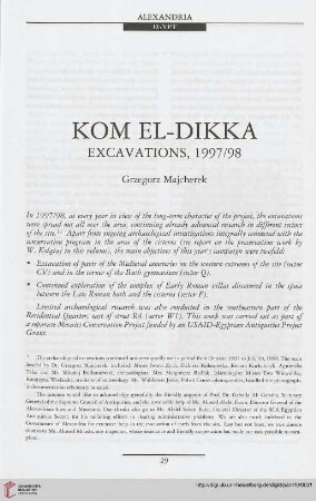 10: Kom el-Dikka : excavations, 1997/98