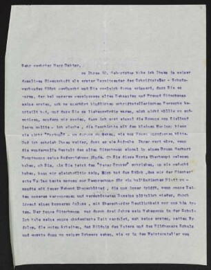 Brief von Georg Hermann-Borchardt an Gerhart Hauptmann