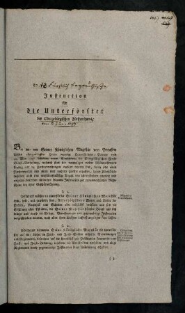 A1r-C2r, Instruction für die Unterförster des Oberbürgischen Fürstenthums