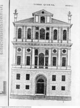 Regole generali di architettura di Sabastiano Serlio bolognese sopra le cinque maniere degli edifici, ... (4. Buch), Folio XXXIII: Dorische Ordnung, Fassade, Ansicht