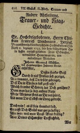 Andere Abtheilung. Trauer- und Klag-Gedichte.