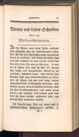 Viertes und letzes Schreiben über die Philanthropinen