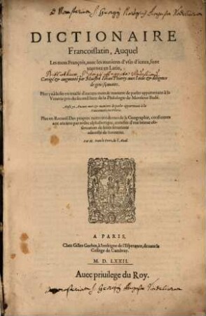 Dictionaire françois latin