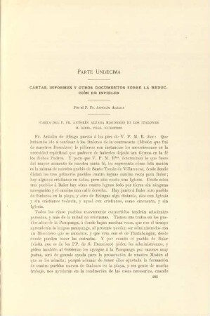 Parte undecima - Cartas, informes y otros documentos sobre la reducción de infieles