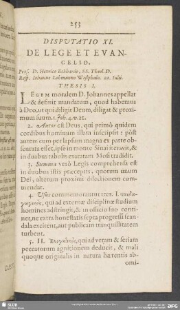 Disputatio XI. De Lege Et Evangelio