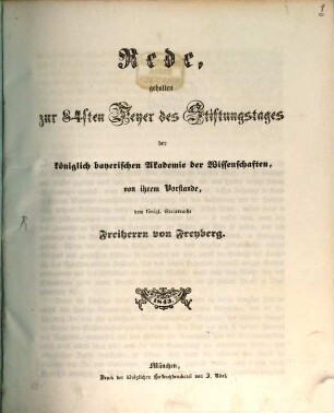 Rede, gehalten zur 84sten Feyer des Stiftungstages der königlich bayerischen Akademie der Wissenschaften
