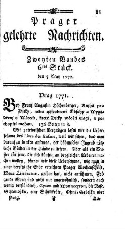 Zweyten Bandes 6tes Stück. den 5 May 1772.