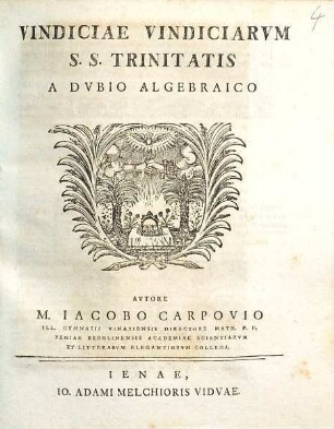 Vindiciae Vindiciarvm S.S. Trinitatis A Dvbio Algebraico