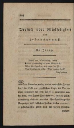 Versuch über Glückseligkeit und Lebensgenuß