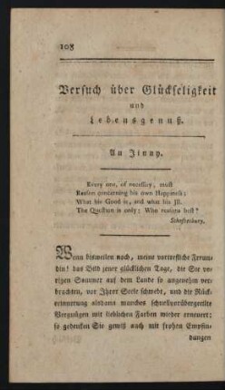 Versuch über Glückseligkeit und Lebensgenuß