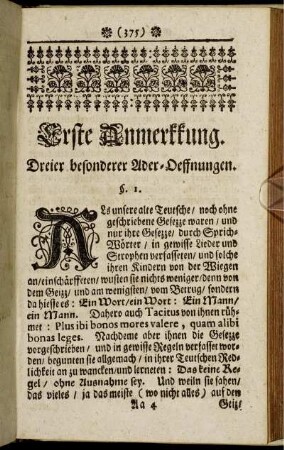 Erste Anmerkkung. Dreier besonderer Ader-Oeffnungen.