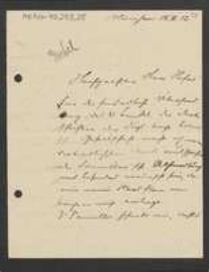 Brief von Karl von Goebel an Unbekannt