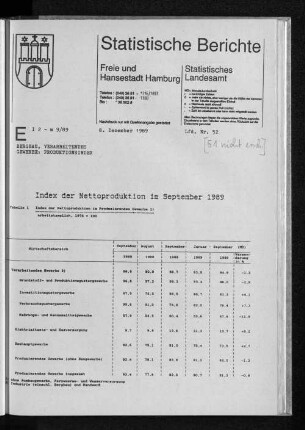 Index der Nettoproduktion im September 1989 : Lfd. Nr. 52
