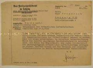 Schreiben des Polizeipräsidenten von Leipzig zu Fragen des Luftschutzes