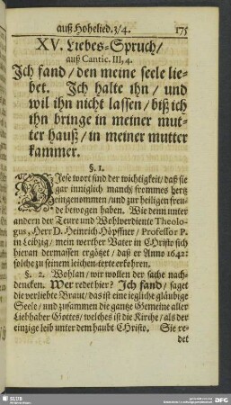 XV. Liebes-Spruch, auß Cantic. III, 4