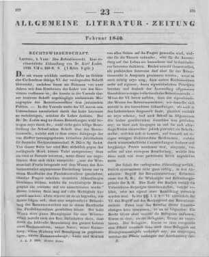 Luden, K.: Das Retentionsrecht. Eine civilrechtliche Abhandlung. Leipzig: Voss 1839