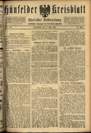 Ausgabe vom Donnerstag, den 11. Mai 1922.