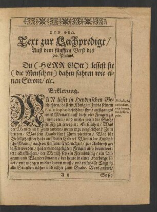 Text zur Leichpredigt/ Auß dem fünfften Verß des 90. Psalms.